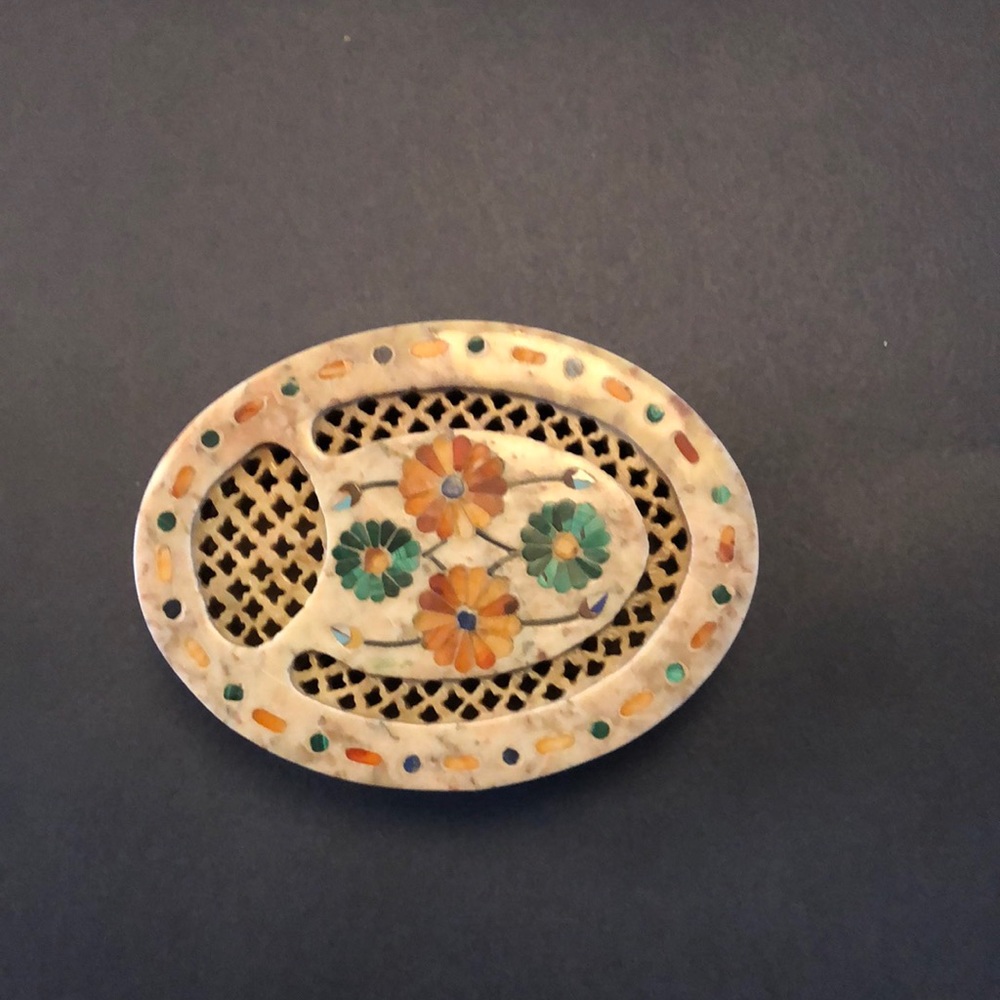 Soap Stone Inlaid Design Trinket Box